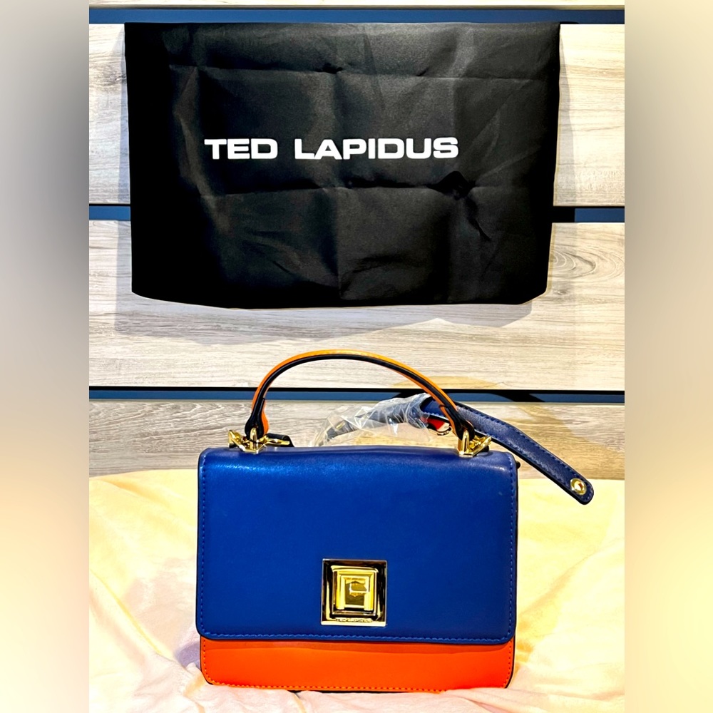 Ted Lapidus Bag Blue and Orange with gold locker in a front